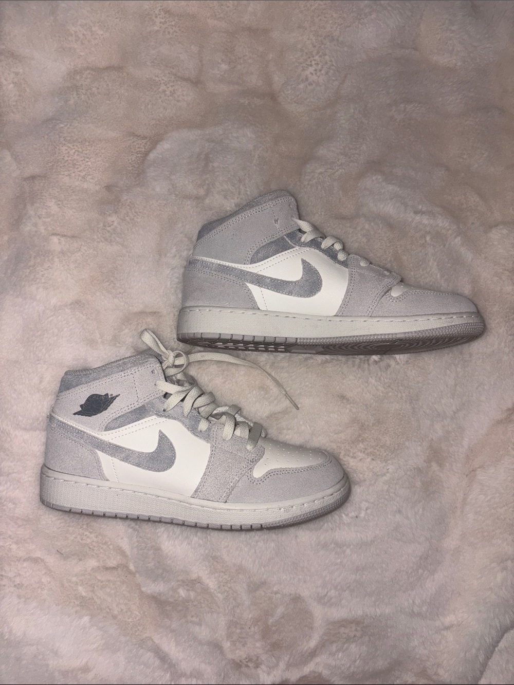 Nike Light Gray and White High-Dunk Sneakers